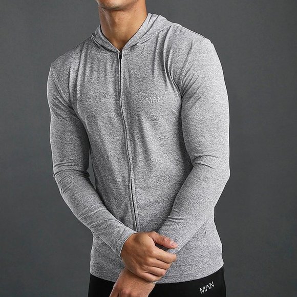 Boohoo Man Med Active Muscle Fit Marl Zip Hoodie - Picture 2 of 9